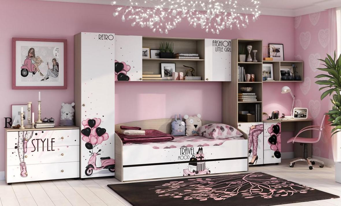 Детский Гарнитур Мийа-3 STYLE для девочек Ясень Шимо Светлый/Белый Фотопечать