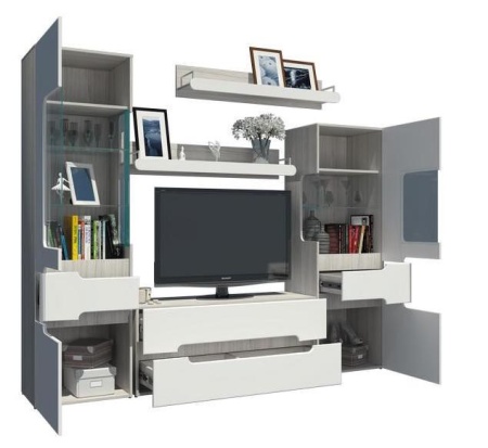 Гостиная Палермо Ясень Шимо Светлый/Белый Глянец (Ш-2272 мм x В-1910 мм x Г-413 мм)