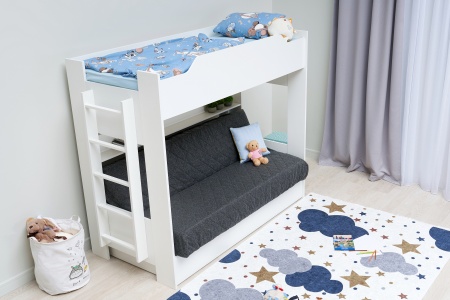 Двухъярусная кровать с диван-кроватью темно-серый / белый