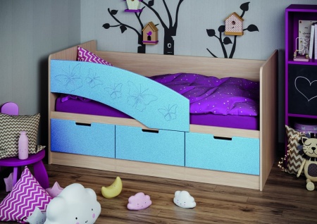 Детская Кровать "Ириска-8" МДФ Бабочки (Ш-850 x В-850 x Д-1630/1830 мм)/Разные Цвета