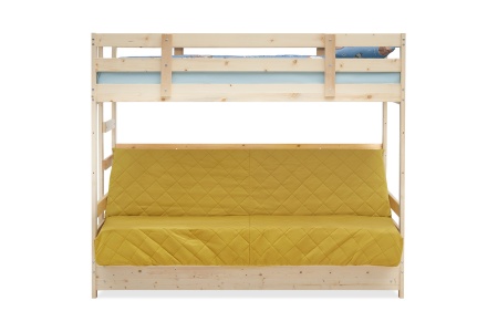 Двухъярусная кровать массив с диван-кроватью желтый / натуральный